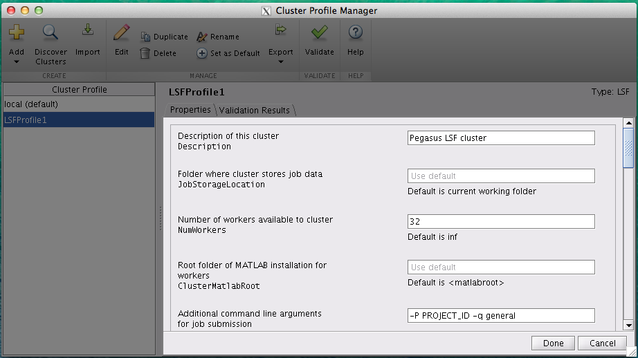 New LSF cluster in Matlab